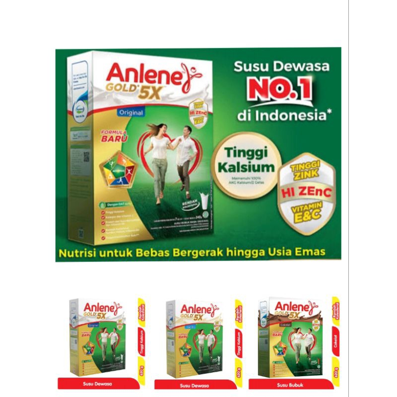 

Anlene / Anlene Gold 600g / Untuk usia +51 / Anlene Gold 5X Susu Bubuk coklat/vanila/original