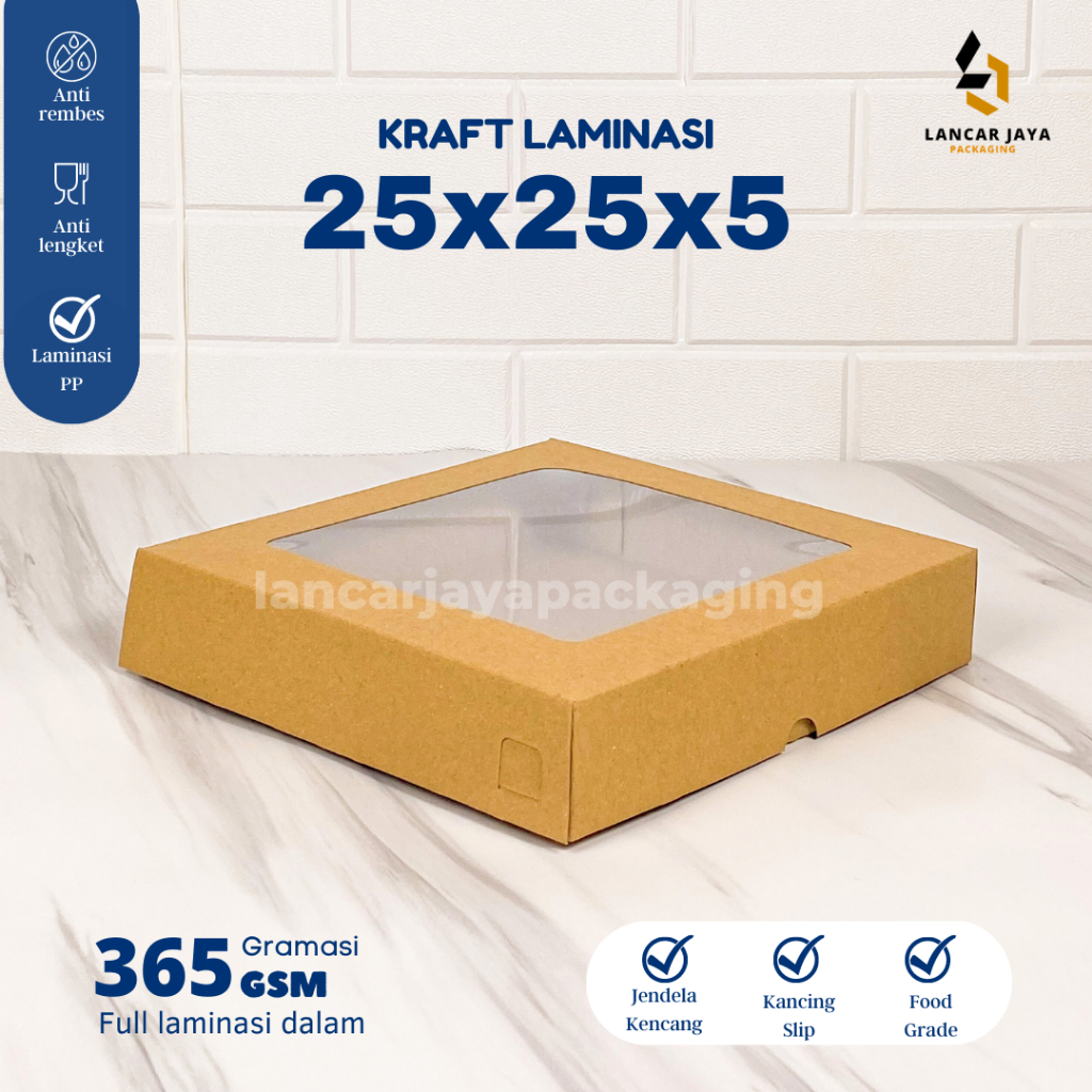 

[350 gsm] Box Brownies Kotak Kue Cake Roti Hampers Dus Kraft Jendela 25x25x5