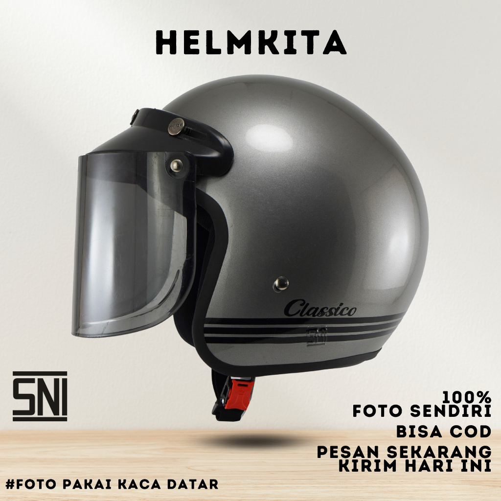 Helm Bogo Classic Full Leher / Helm Untuk Pria Dan Wanita Dewasa SNI MURAH