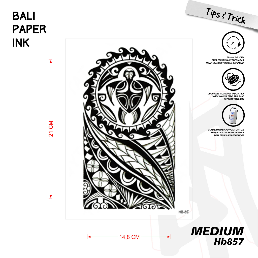 Tato Temporer Waterproof Tahan Air – Temporary Tattoo HB857 Maori Tribal | Bali Paper Ink