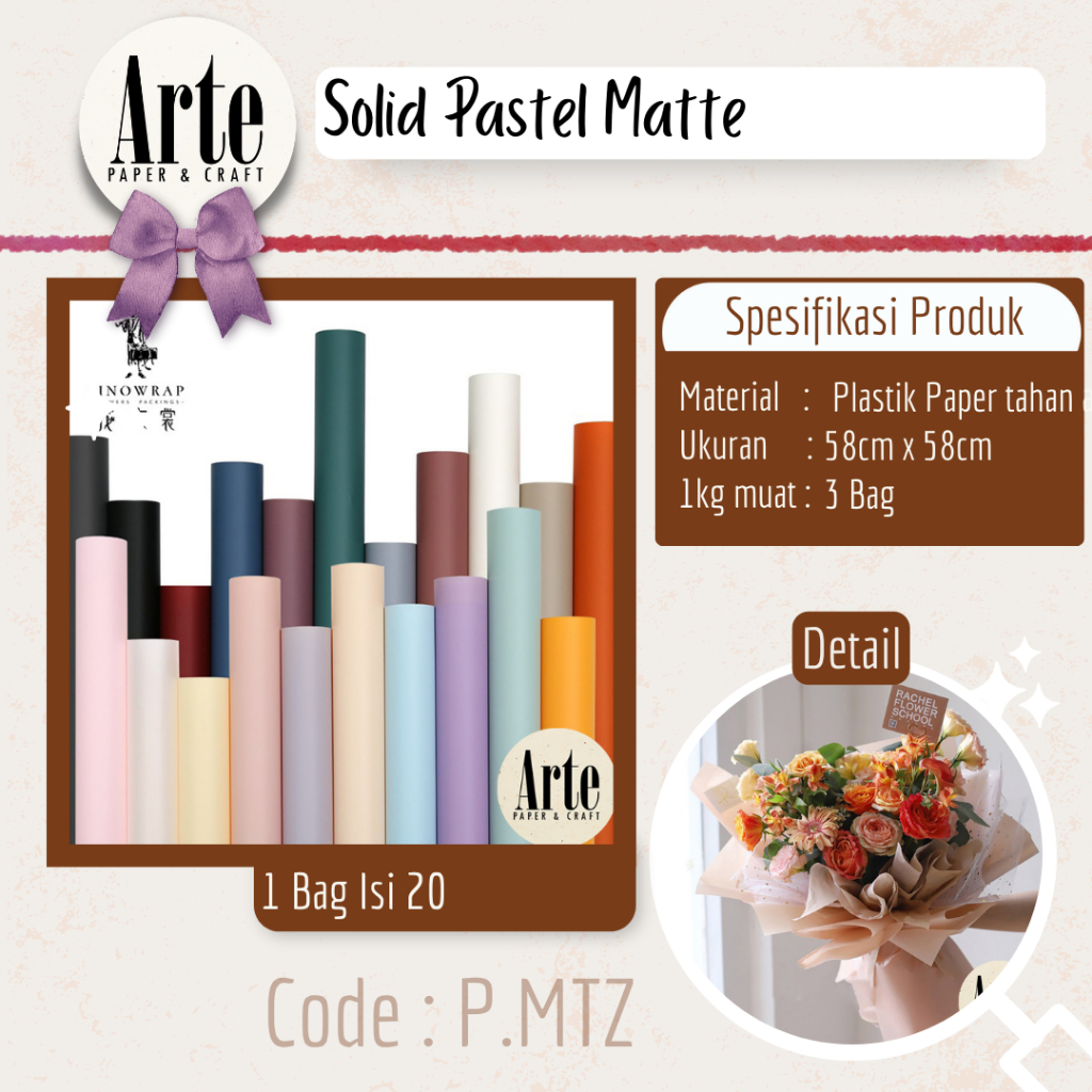

RN 20 Lembar Cellophane Solid Pastel Matte Kertas Buket Korea Bunga Flower Wrapping Paper Kado Arte