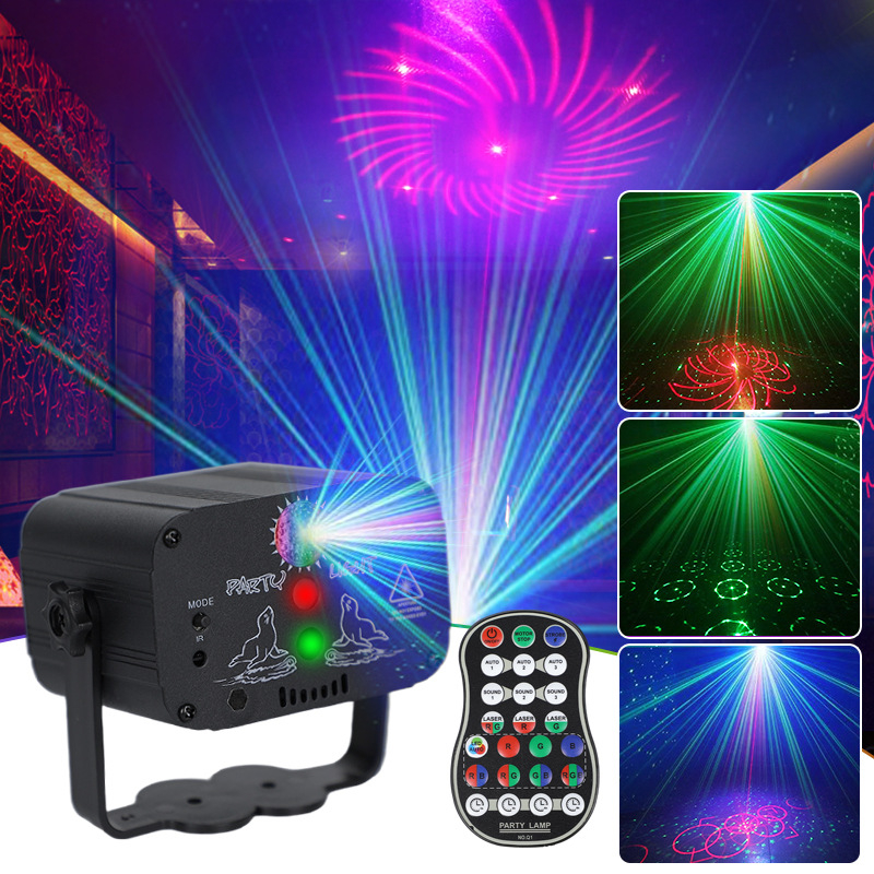 Lampu Disco Laser DJ Remote Control Lighting Lampu Panggung Lampu Disco Laser Ikut Musik Suara Rgb