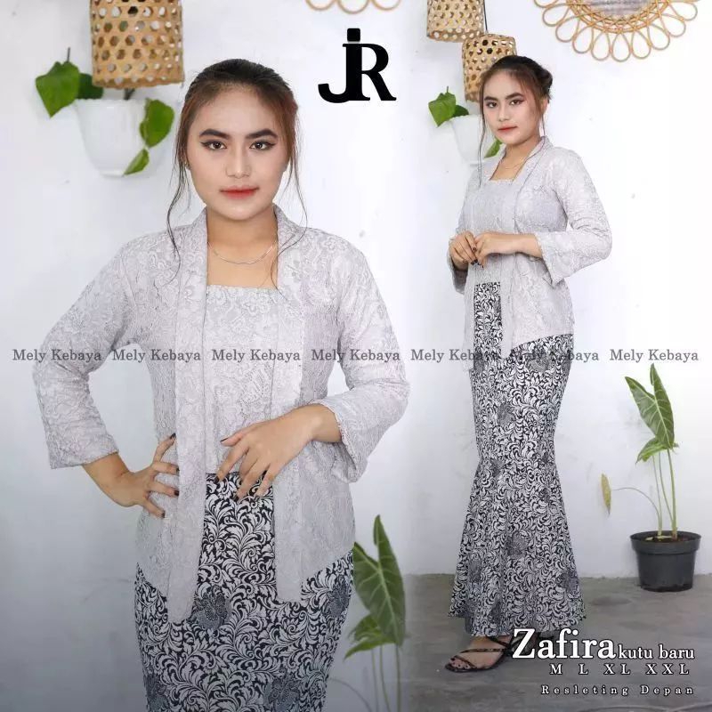 Setelan Baju Kebaya Kondangan Brokat Kutu Baru Modern ~ Atasan Kebaya Lengan 7/8 Warna Silver Abu2 ~