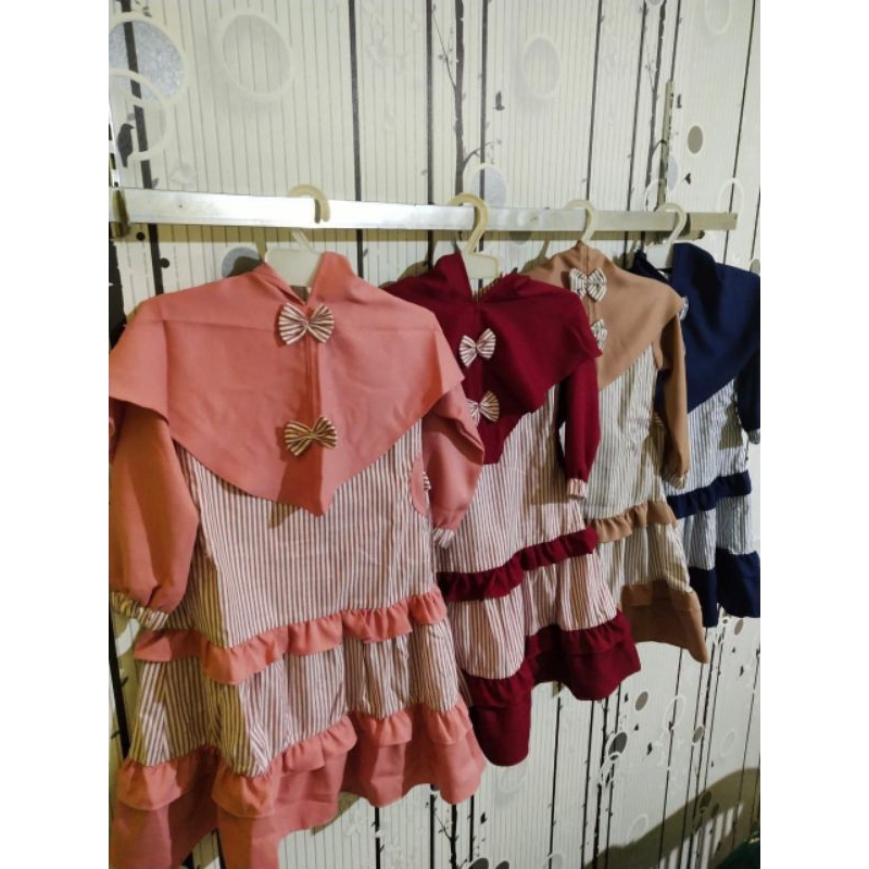 Misly Kids Dan Bergo Alifa Kids Original by KFM Set Gamis Anak Bergo Anak Premium