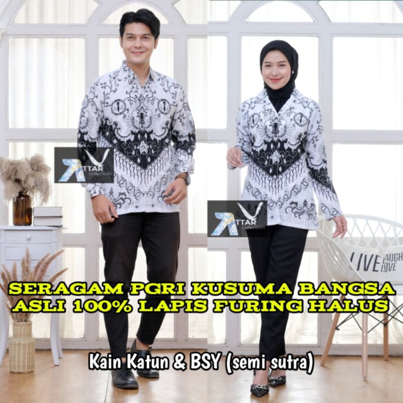 Baju Seragam PGRI Pria & wanita Dengan Furing halus /Baju Kemeja Guru PGRI/Baju Blus Guru PGRI KATUN