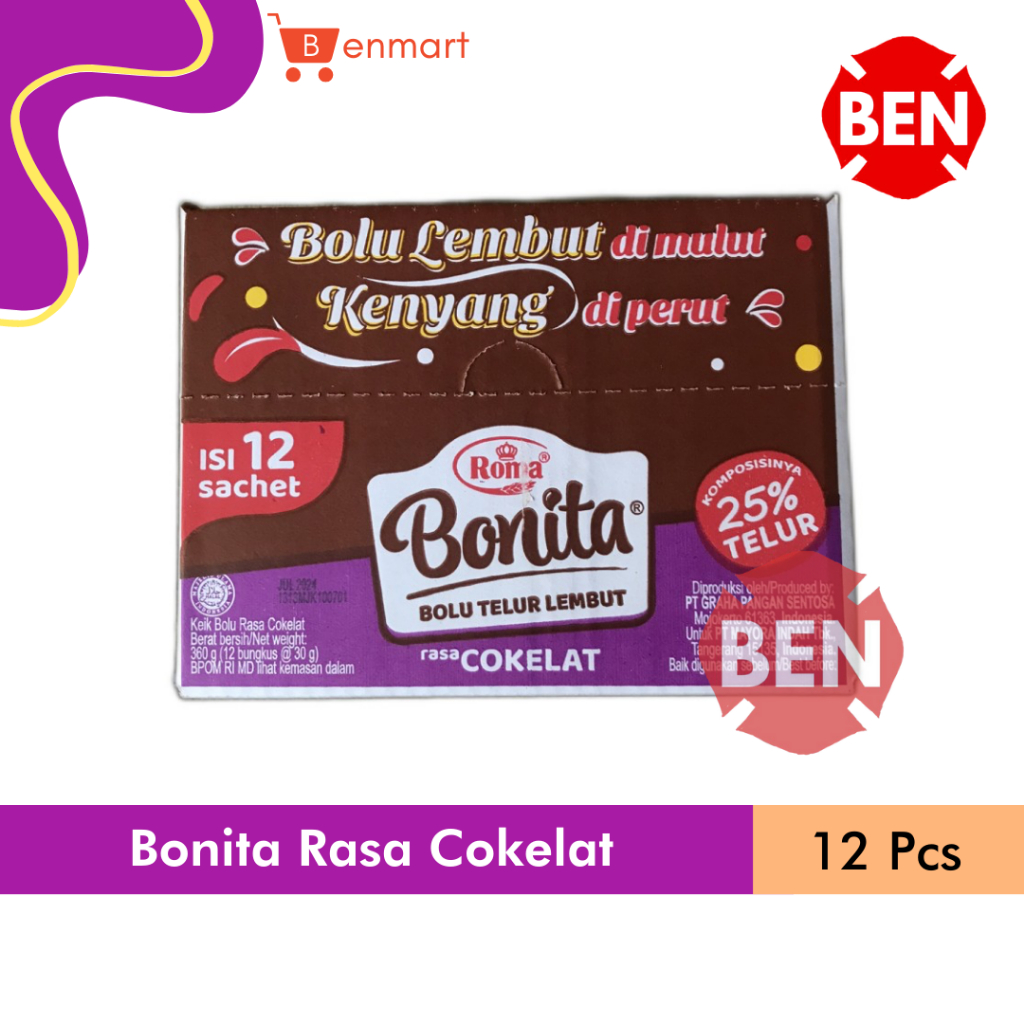 

Roma Bonita Bolu Telur Lembut COKELAT 1 Box 12 Pcs Chocolate Coklat