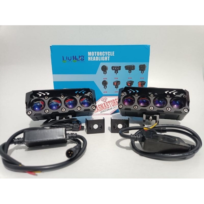 SQL 4 MATA HJG | MINI PROJIE LENSA BLUE LENS 4 MATA PUROLE LENS 50W PUTIH KUNING HJG 4 MATA