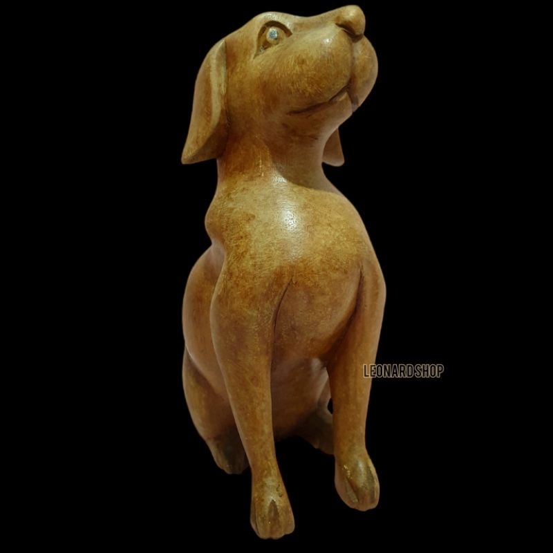 Pajangan Ukir Anjing Bahan Kayu Ukuran 10cm x 7cm x 6cm Barang Antik Handmade Patung Hiasan Miniatur