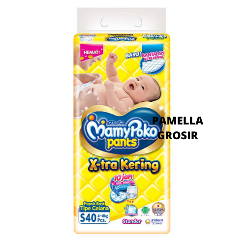 POPOK|DIAPERS|PAMPERS MAMYPOKO MAMY POKO S40 4-8KGX-TRA EKSTRA KERING 10 JAM+BANTALAN POPOK CELANA L