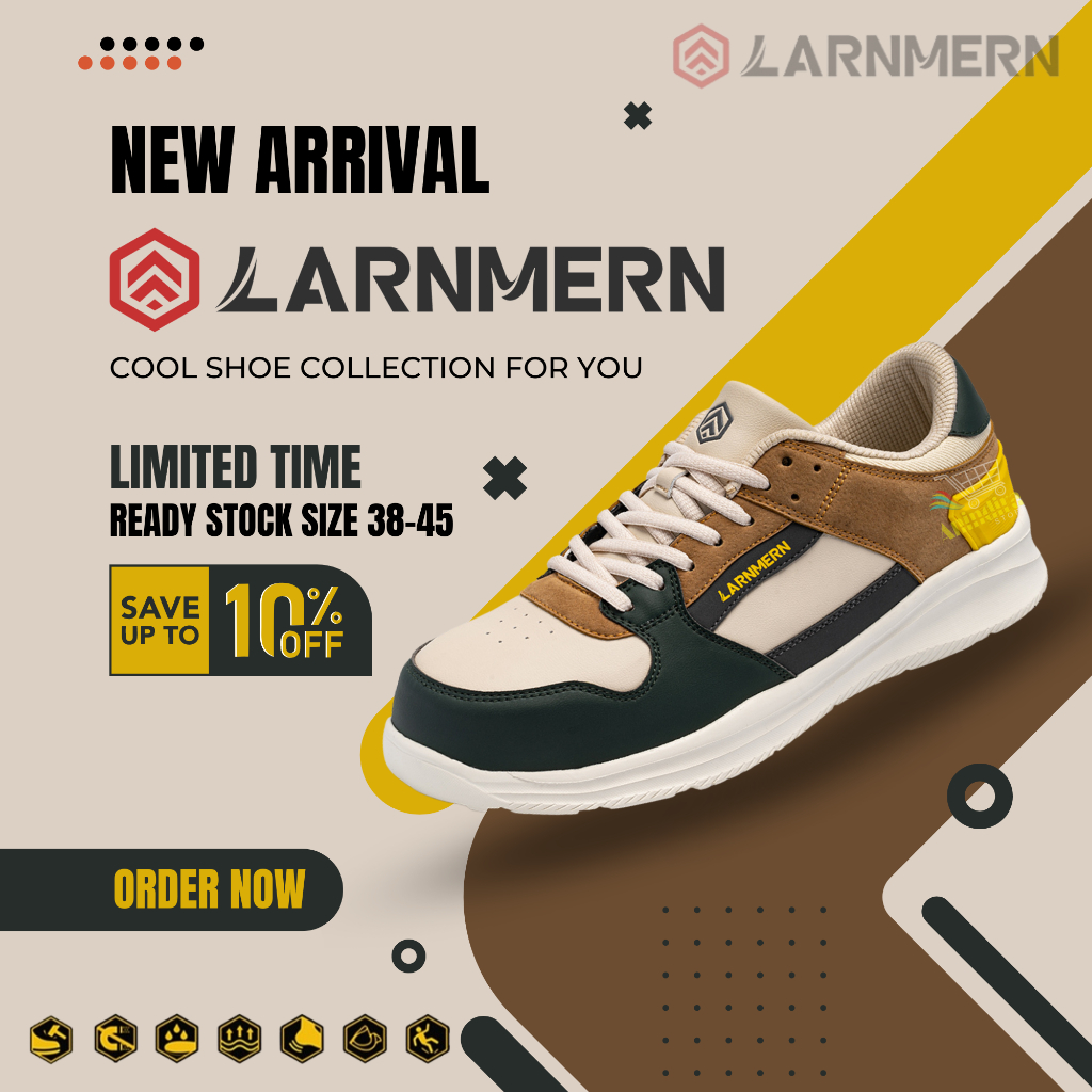 LARNMERN Sepatu Safety Ringan Anti-Smashing Sneaker Anti Slip Sepatu Kerja Pria Wanita