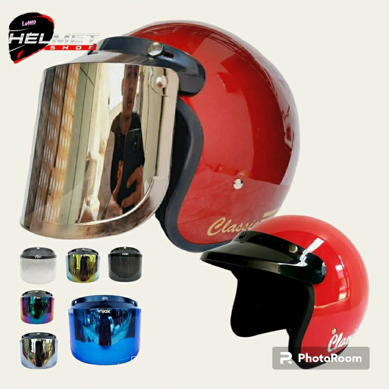 Helm Bogo Retro Polos Classic _Helm Bogo Dewasa Pria Wanita Kaca Datar_Helm Bogo Polos Classic Premi