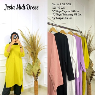 GAMIS TERBARU JESLA MIDI DRESS BO SIZE S M L XL DAN XXL JUMBO BAHAN KAOS KATUN COMBED 24S GAMIS KAOS