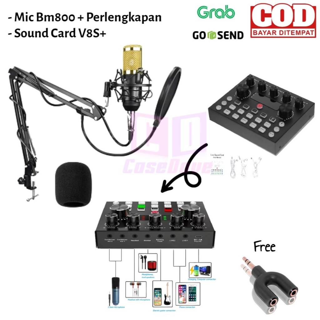 JXK7 Paket Lengkap Microphone Condenser Full Set Mic Condenser Podcast Bm 800 + Stand + Pop