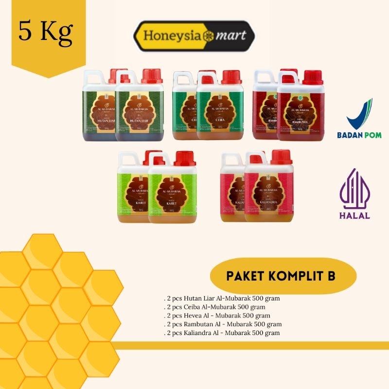 

PAKET KOMPLIT B Madu Al Mubarak 2 Pcs Hutan Liar 500gr + 2 Pcs Ceiba/Randu 500gr + 2 Pcs Hevea/Karet 500gr + 2 Pcs Rambutan 500gr + 2 Pcs Kaliandra 500gr