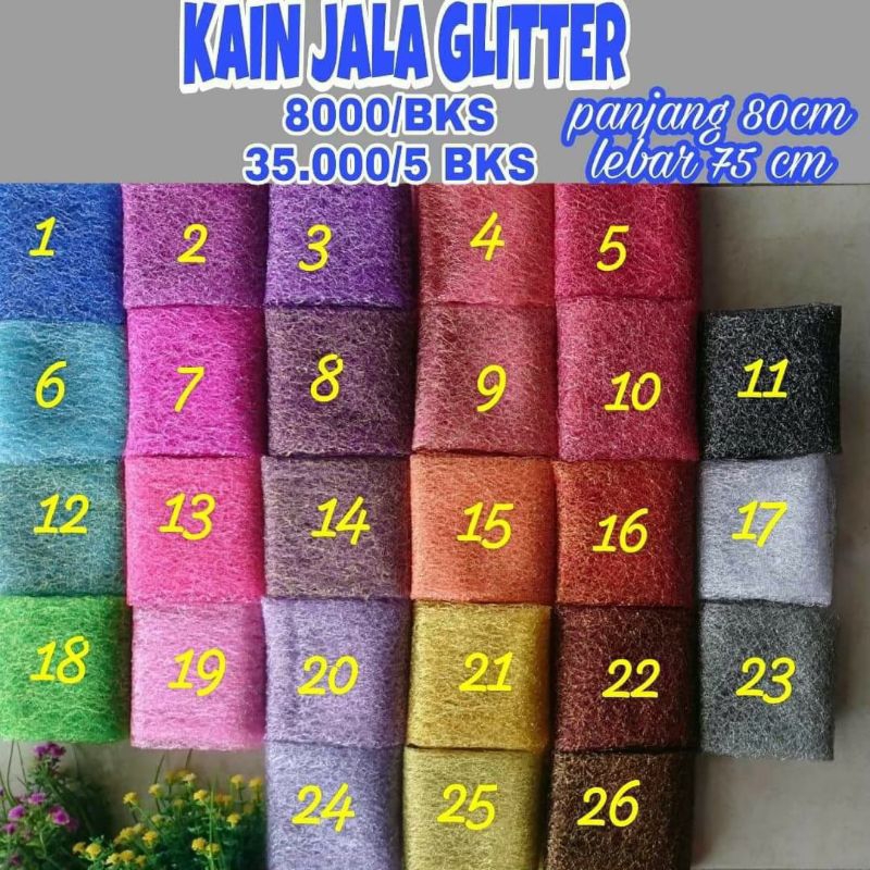 Kain Jala Gliter Kain Stoking Jala 1 Pcs Kain Jala Warna Warni Kain Motif Jala Gliter