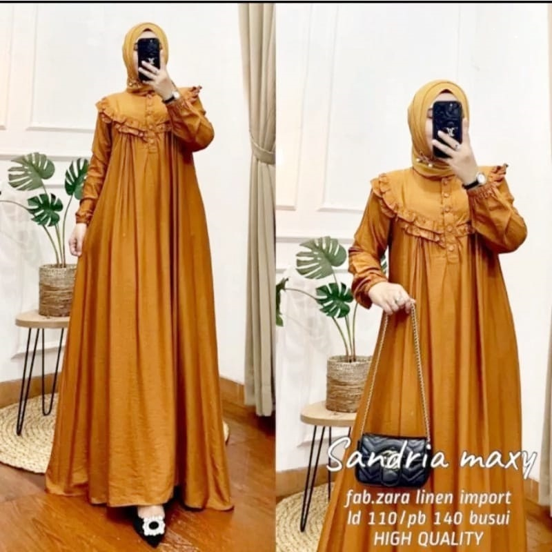 SENNA STORE SANDRIA MAXY DRESS Baju Busui Bahan Polo Linen Premium Ukuran M L XL XXL 3XL Gamis Wanit