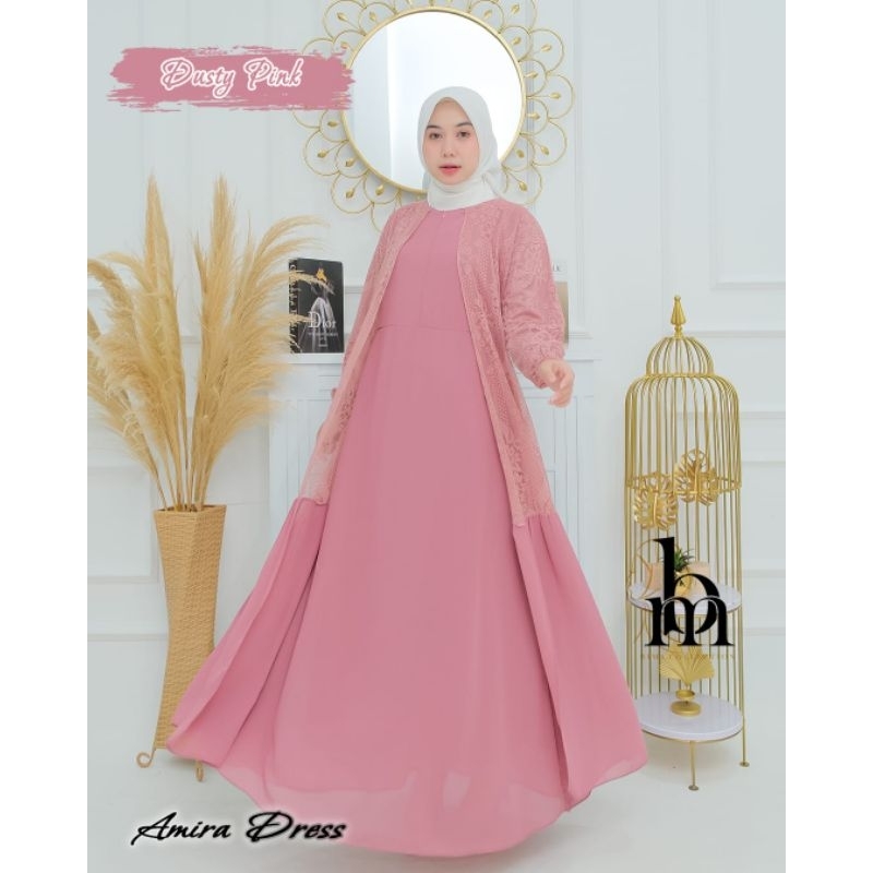 Gamis ceruty brukat full furring Amira dress