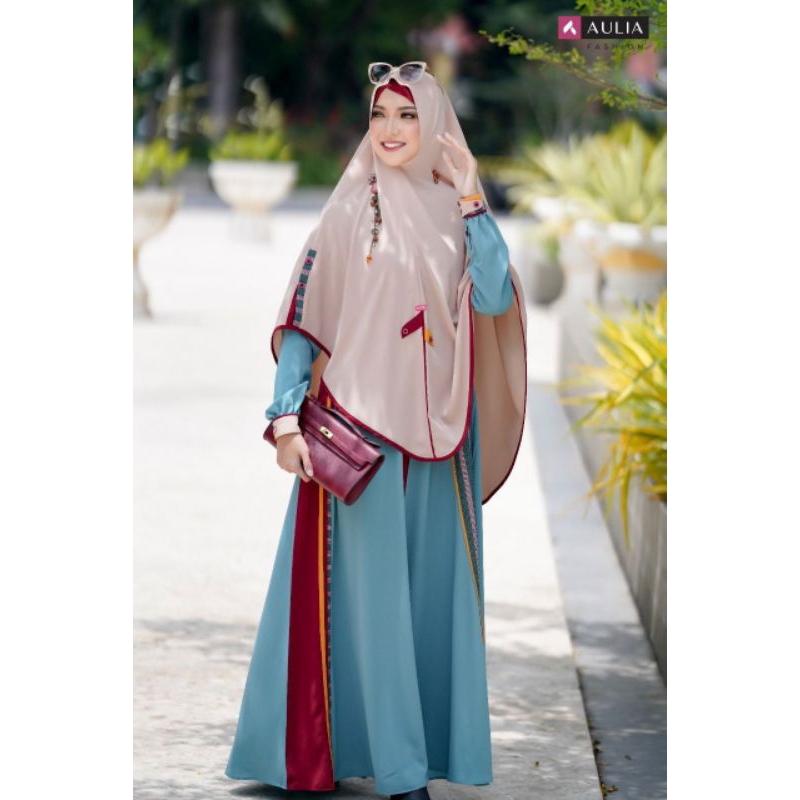 Set Gamis Shanzaa Jungle Green Nude Lurik Original Brand Aulia
