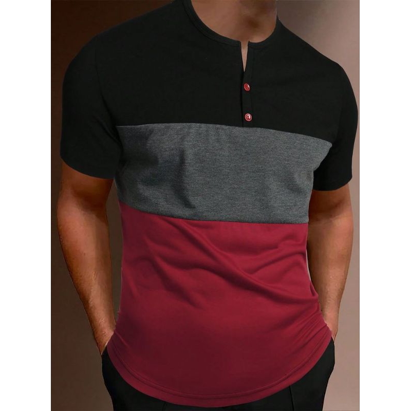 kaos polo pria lengan pendek kombinasi 3 warna / kaos kancing pria lengan pendek
