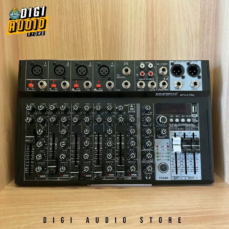 Audio Mixer 6 Channel + USB Soundcard Recording + Bluetooth + Efek Vocal Reverb & USB Mp3 Player HAR