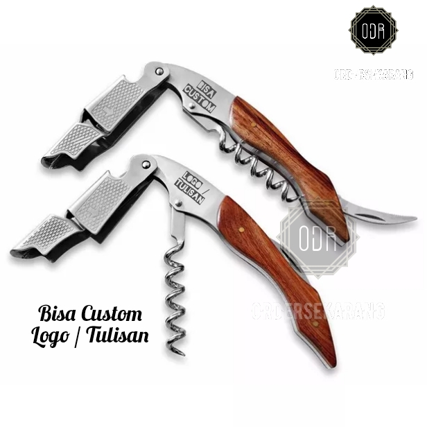 PEMBUKA TUTUP BOTOL WINE CORKSCREW SAVIO CUSTOM GRAFIR LASER LOGO TULISAN NAMA BRAND MERK PERUSAHAAN