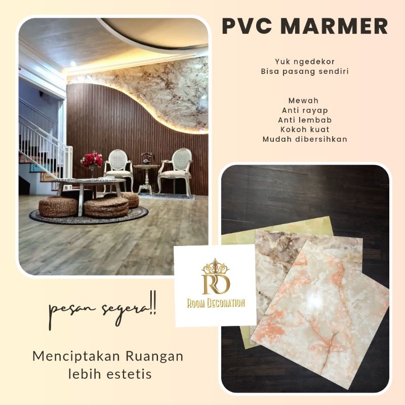 PVC Marmer Pelapis Dinding Dekoratif Hiasan Estetik Backdrop TV Tampak Mewah