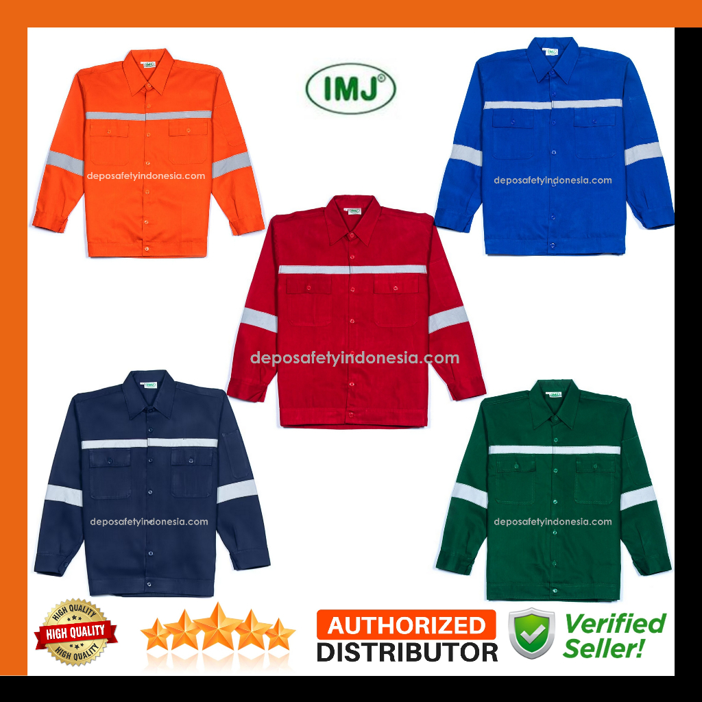 Baju Atasan Safety Lengan Panjang Bahan Premium Grade A Warna Merah Biru Dongker Hijau Orange Biru