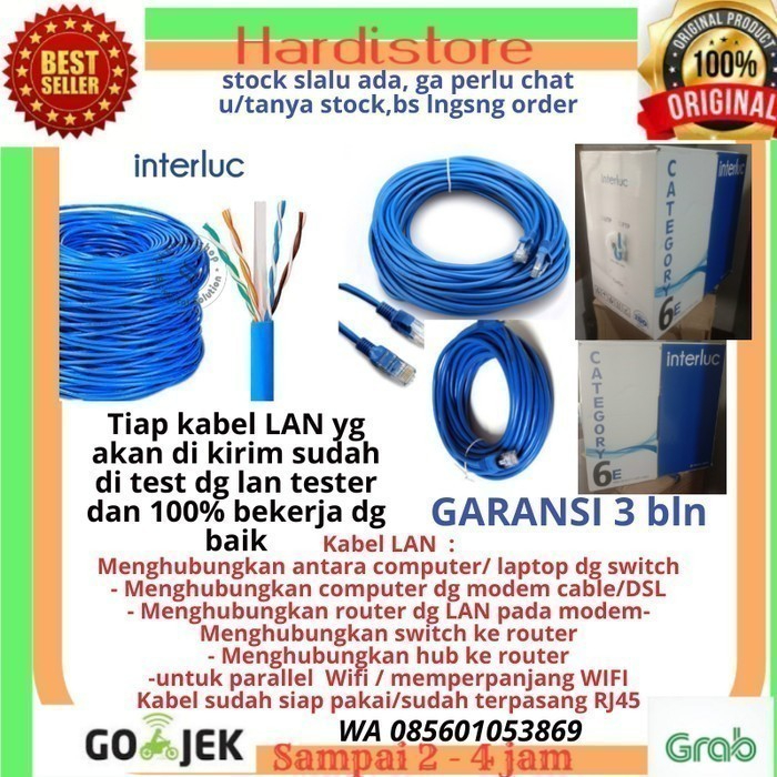 Kabel LAN Indoor Cat6e 10M Kabel WIFI Gigabit Siap Pakai