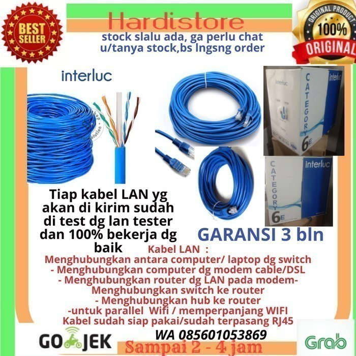 Kabel LAN Indoor Cat6e 40 M Kabel WIFI Gigabit Siap Pakai Bergaransi