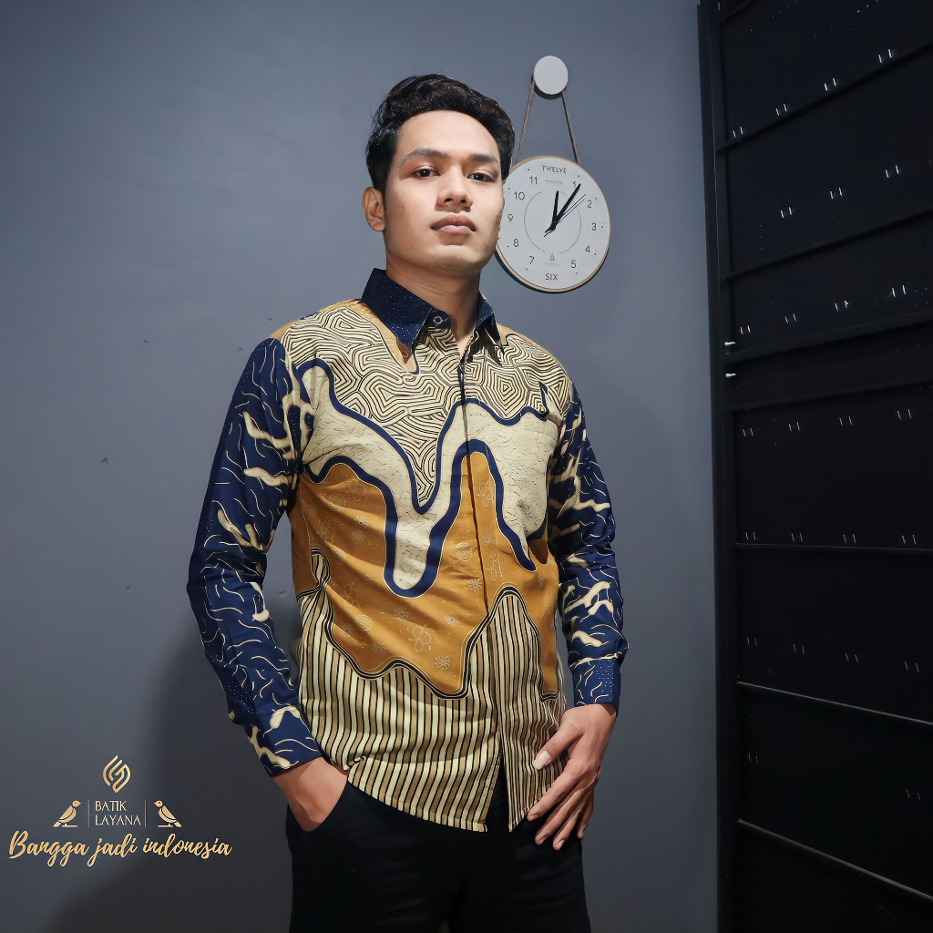 Kemeja Batik Layana AbstrakRendy Kuning Slimfit Premium Pakaian Formal Nonformal