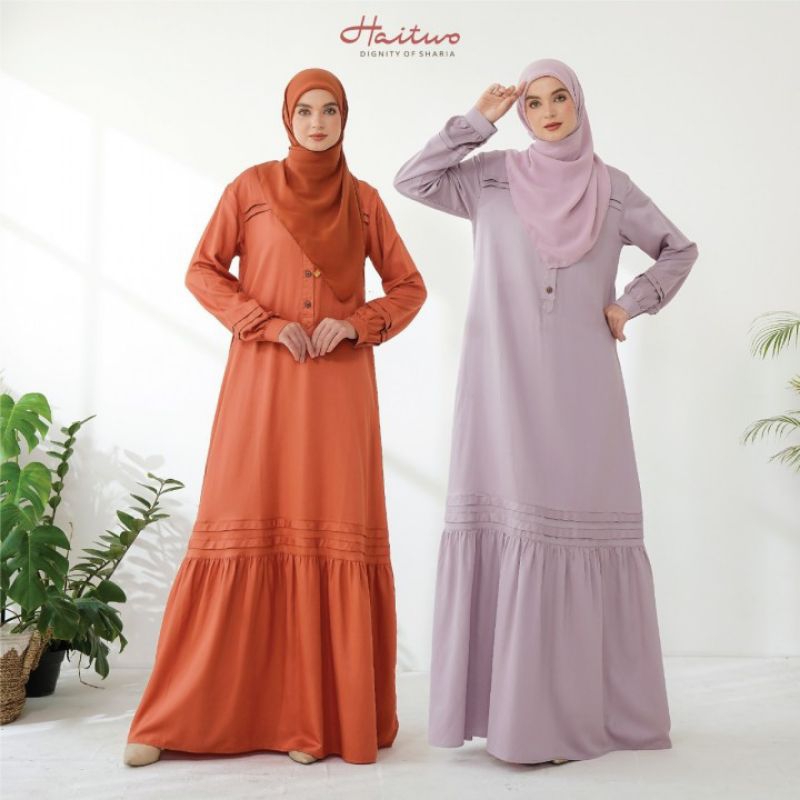 Haiday 003 Gamis Daily Premium by Haitwo Nibras Bahan Rayon Silk Warna Terracotta Lilac