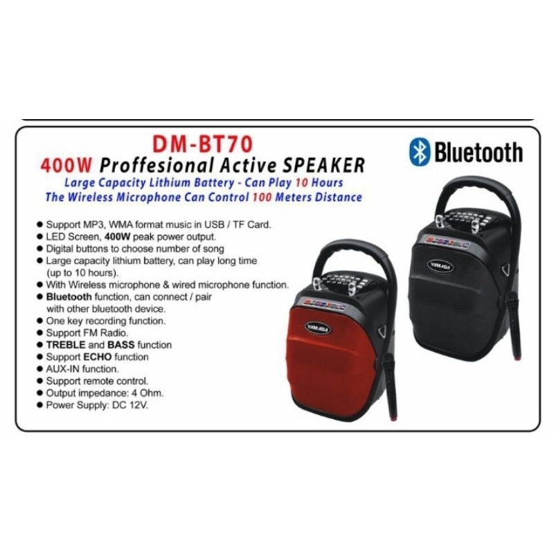 (Khusus Wilayah Kota Palembang) Proffesional Active Speaker/Speaker Aktif multifungsi YAMADA DM-BT70