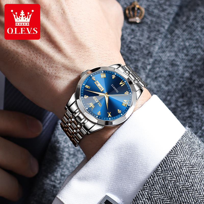 terlaris olevs 9931 jam tangan pria anti air original cowok kalender bercahaya analog luminous
