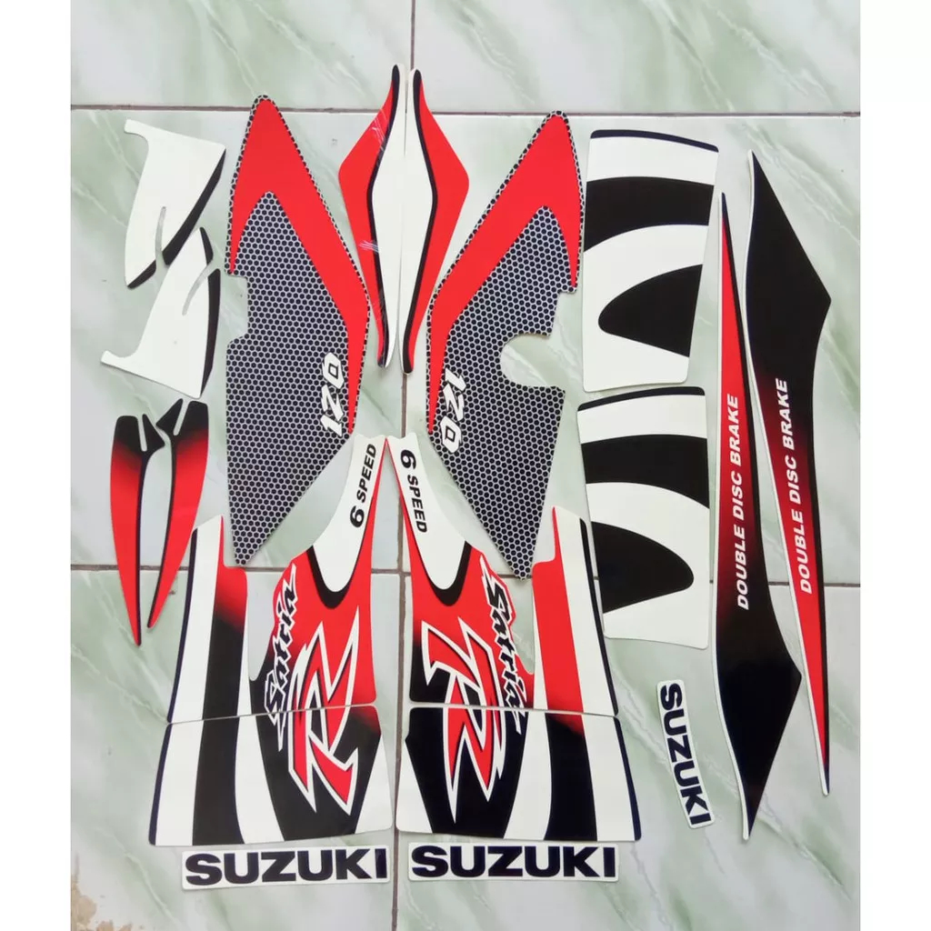 stiker striping suzuki satria 120 r 2002 putih merah satria lumba lis body original