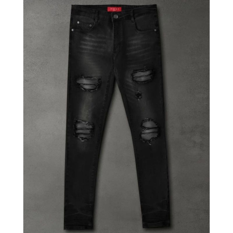 Rucas Season 12 Long Sleeve Grey Bones Dark Grey Caviar Leather Jeans S12 Ripped Denim