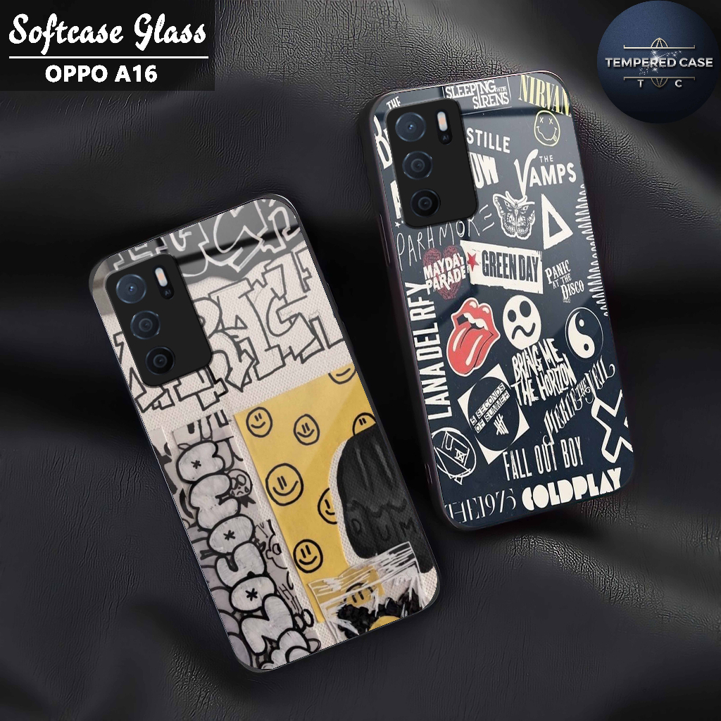 Softcase Glass Kilau glossy Fashion Motif - Case Oppo A16 kaca glossy Casing Hp Oppo A16 mengkilap -