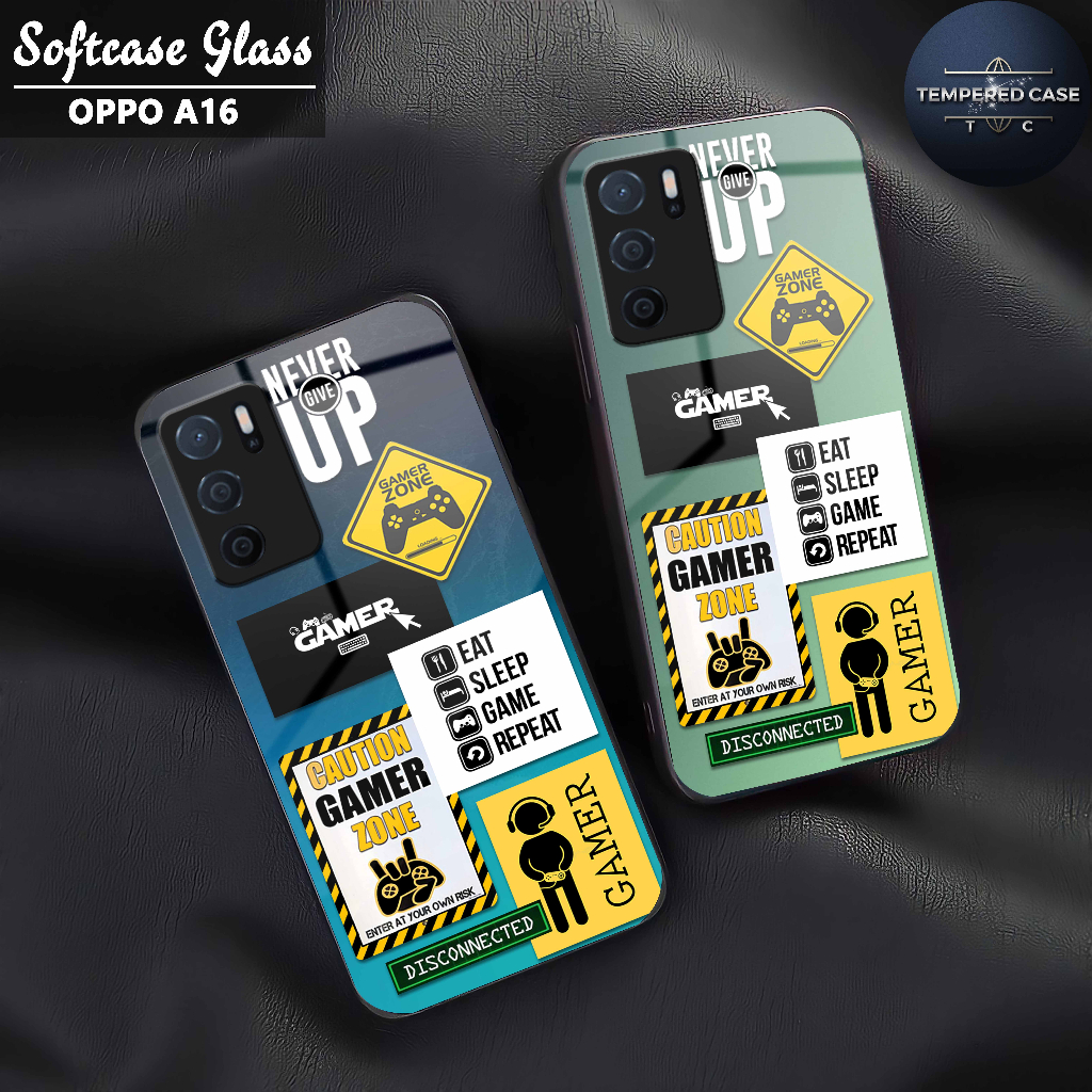 Softcase Glass Kilau glossy Fashion Motif - Case Oppo A16 kaca glossy Casing Hp Oppo A16 mengkilap -