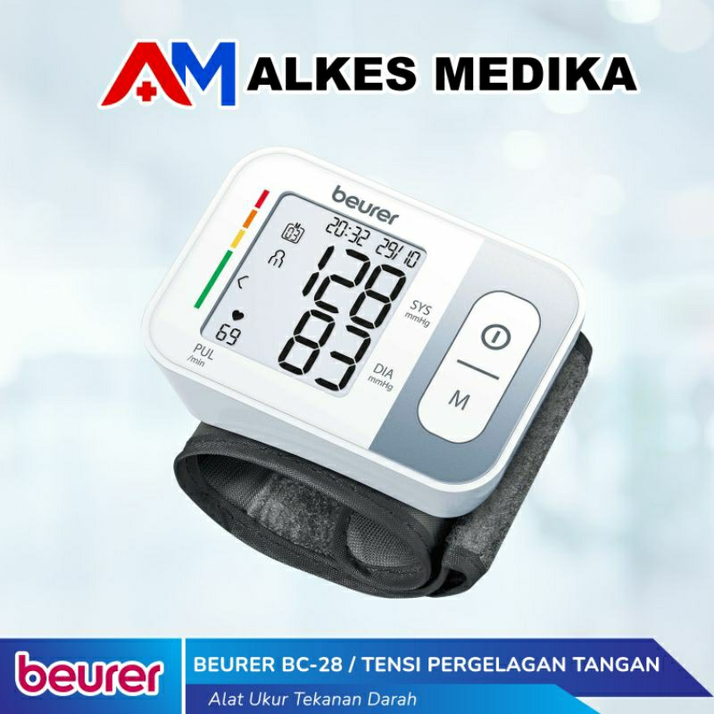 Tensimeter Digital Beurer BC 28 Pergelangan Tangan, Kapasitas Memori 120 Pengukuran, Deteksi Aritmia