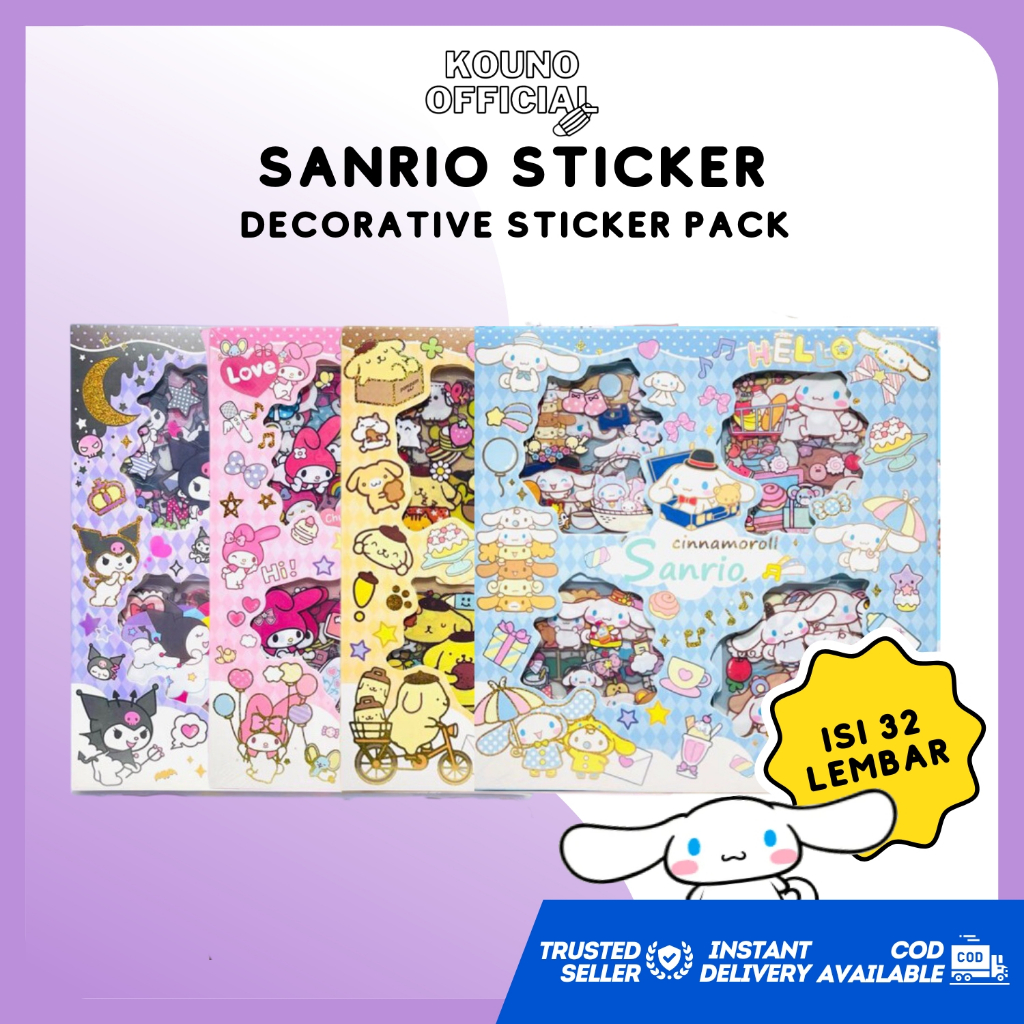 

STICKER KARAKTER SANRIO ISI 32 LEMBAR / WATERPROOF TRANSPARENT DECORATIVE STICKER CUTE VIRAL HELLO KITTY / MY MELODY / CINNAMOROLL / POMPOMPURIN / KUROMI