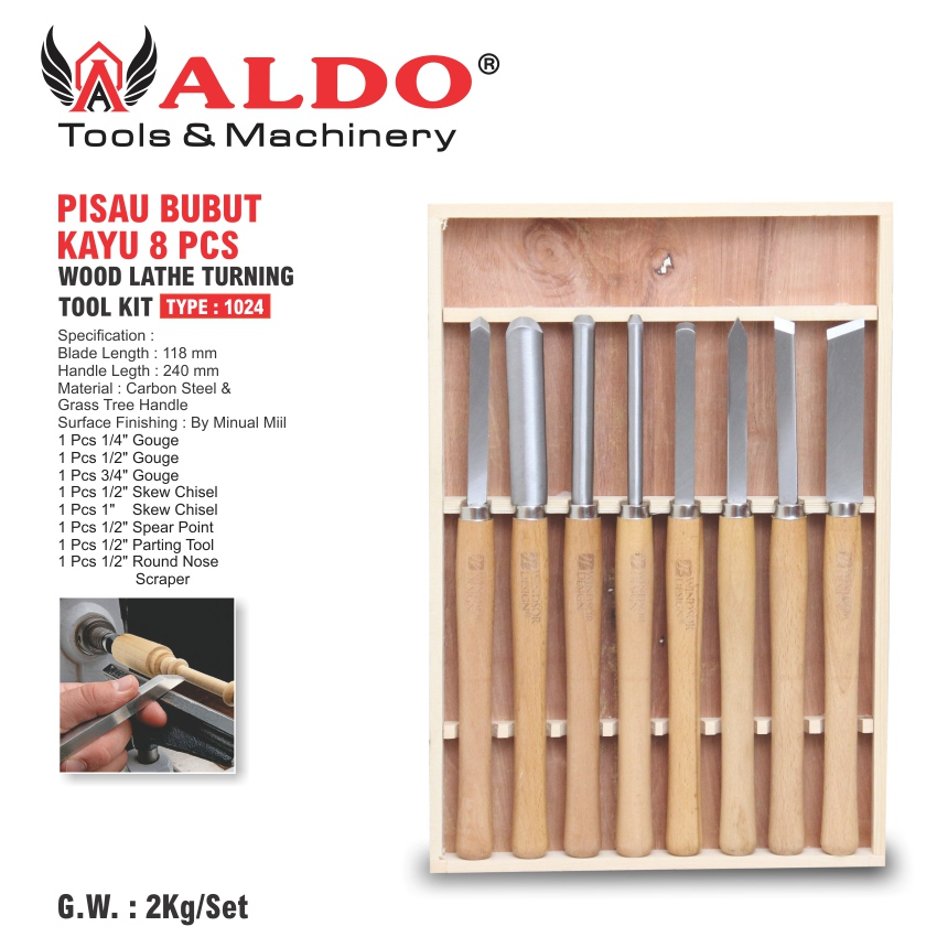 ALAT PAHAT BUBUT KAYU / PISAU BUBUT KAYU 8 PCS TYPE : 1024 MERK ALDO