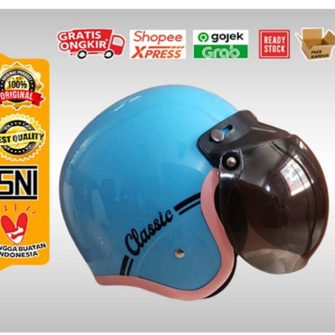 Helm Bogo Retro List Pink Leono Classic - Biru