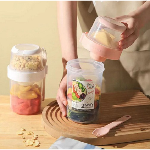 I.Q. BABY 2 Layers Plastic Food Container | Wadah Susun Tingkat Sereal Salad Buah Sayur | Shaker Cup | Tempat Makan