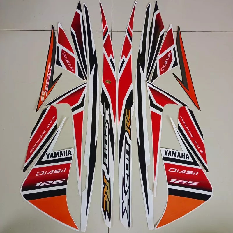 stiker striping yamaha xeon rc 2013 putih oren lis body standar original