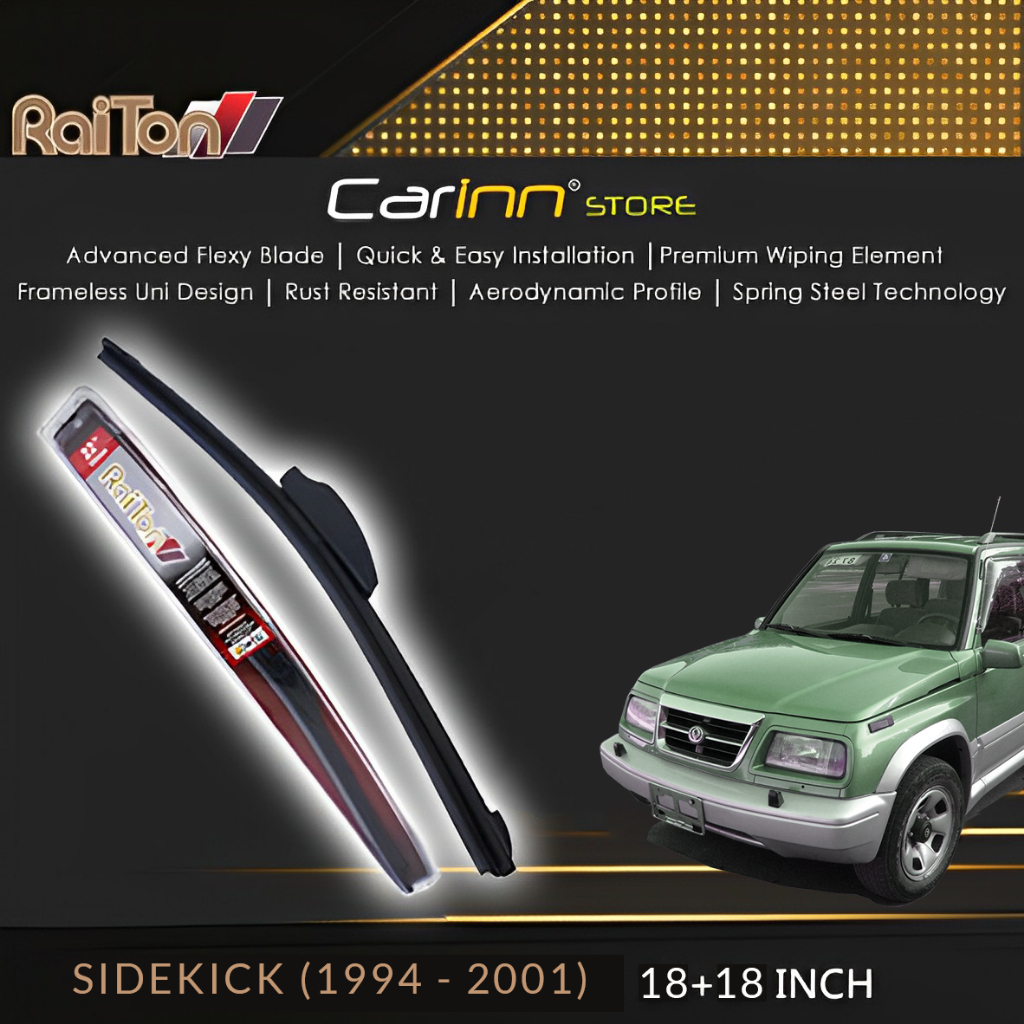 Raiton Sepasang Wiper Frameless Full Karet Kaca Depan Suzuki Sidekick 1994-2001 18" & 18" -2 Pcs