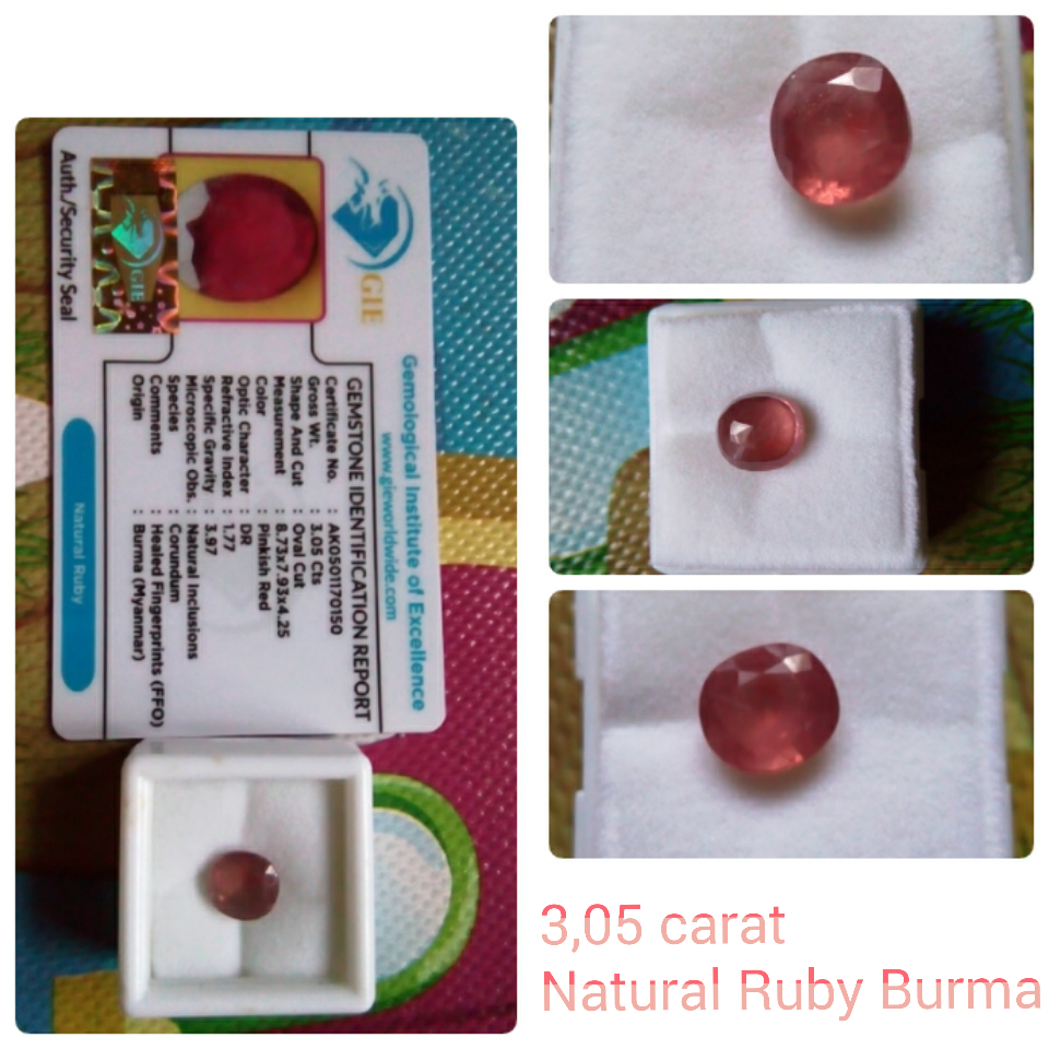 3,05 carat natural ruby burma pinkish red