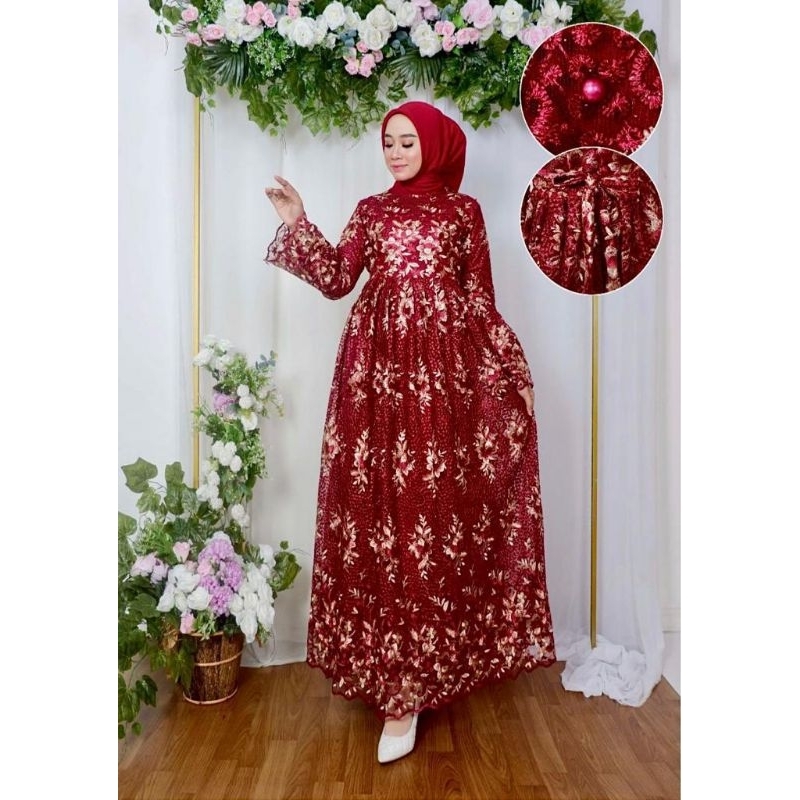 GAMIS LAILA/ gamis tlle full bordir / gamis kondangan / gamis pesta / gamis mewah original by ; pela