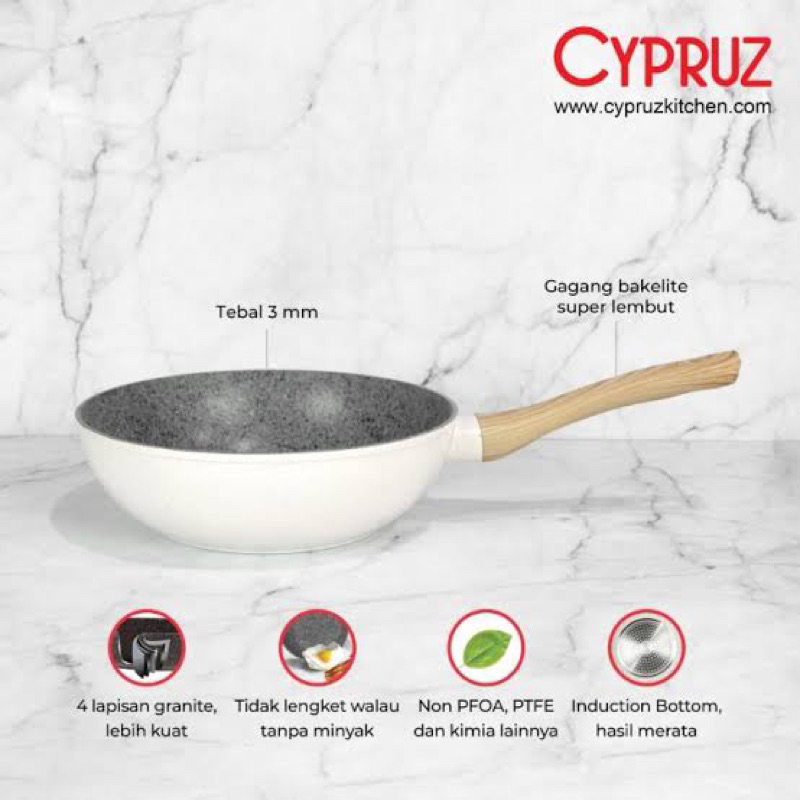 Wok Pan White Granite Cypruz 20,24,26,28 cm