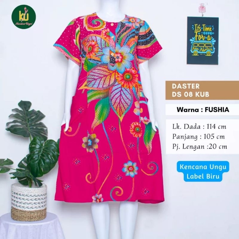 DASTER KEKINIAN BATIK KENCANA UNGU LABEL BIRU ASLI ORI LD 120 CM MOTIF BUNGA TERBARU BUSUI FRIENDLY 