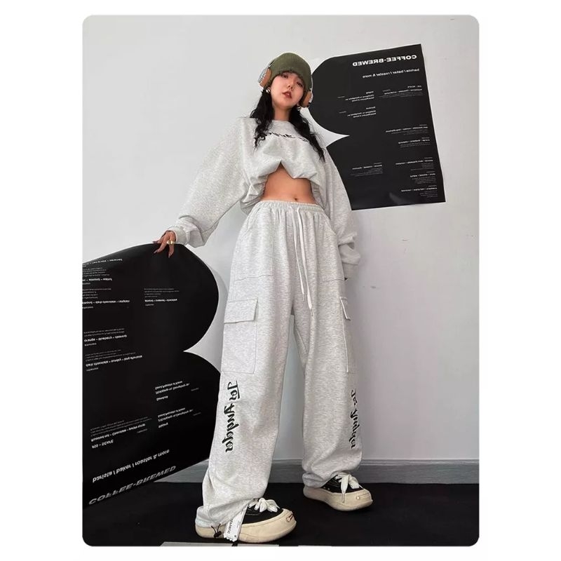 ALU • SET LOS ANGELES | CROP SWEATER + CARGO SWEATPANTS SETELAN