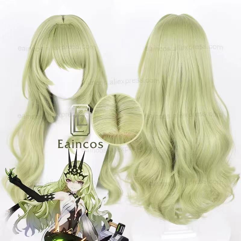 Honkai Impact 3rd Mobius Cosplay Wig 80cm Long Pale Lime Green Curly Wigs Heat Resistant Synthetic H